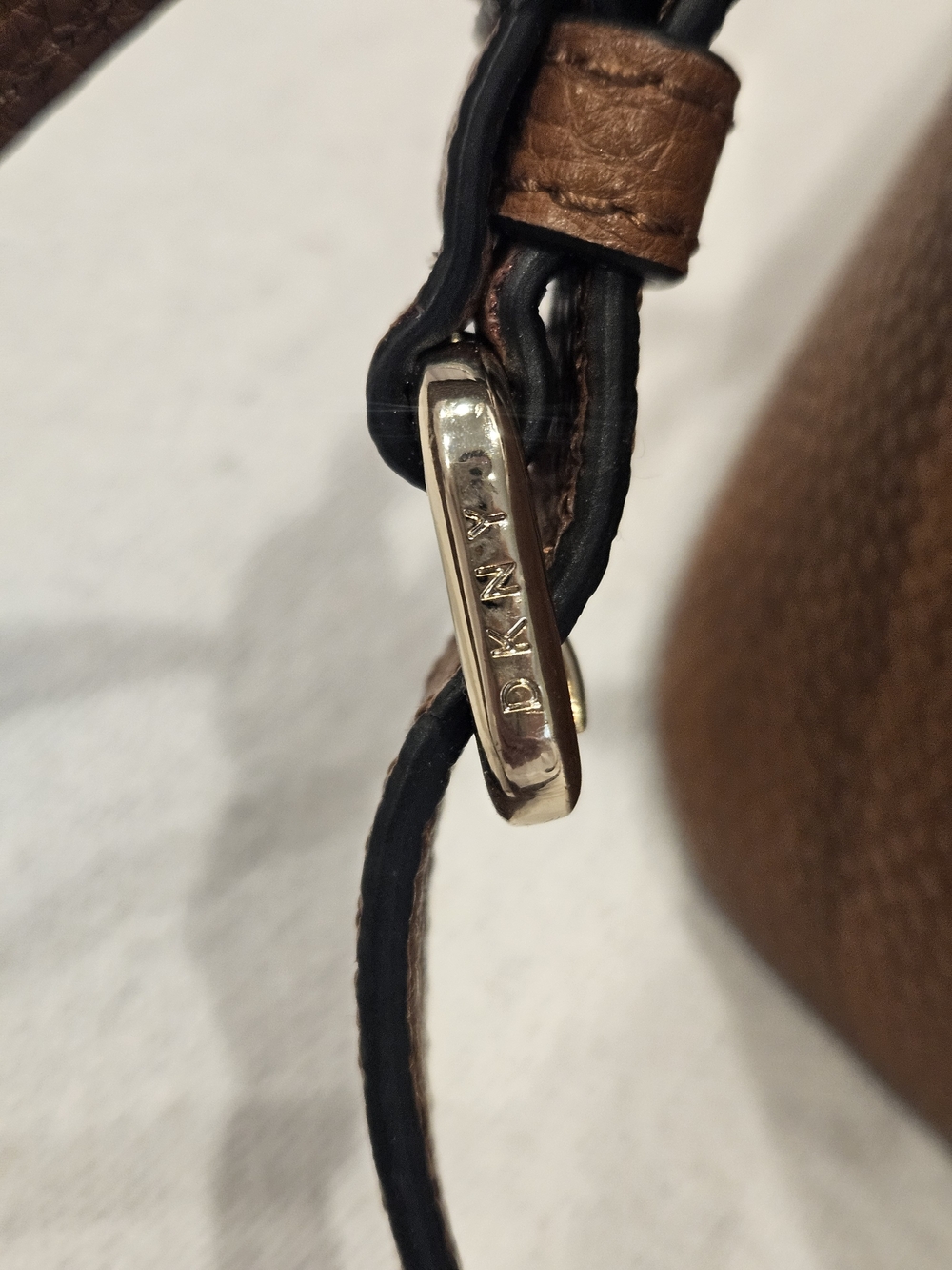 DKNY Brown Pebbled Leather Drawstring Crossbody Bag Bucket Bag - Picture 4 of 15